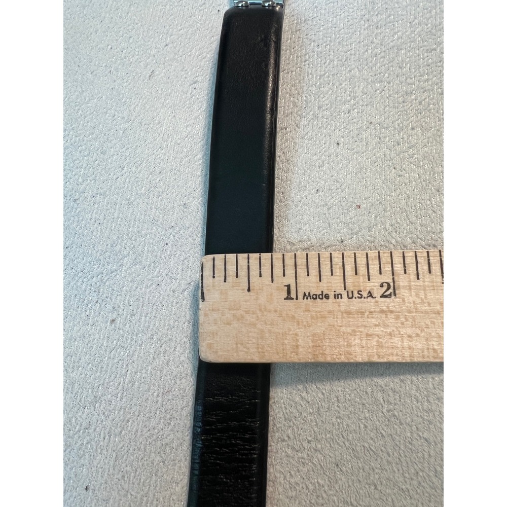 DKNY Womens Black Leather Metal Plate Statement Belt Silver Hardware Y2K Size 10 - Picture 10 of 13